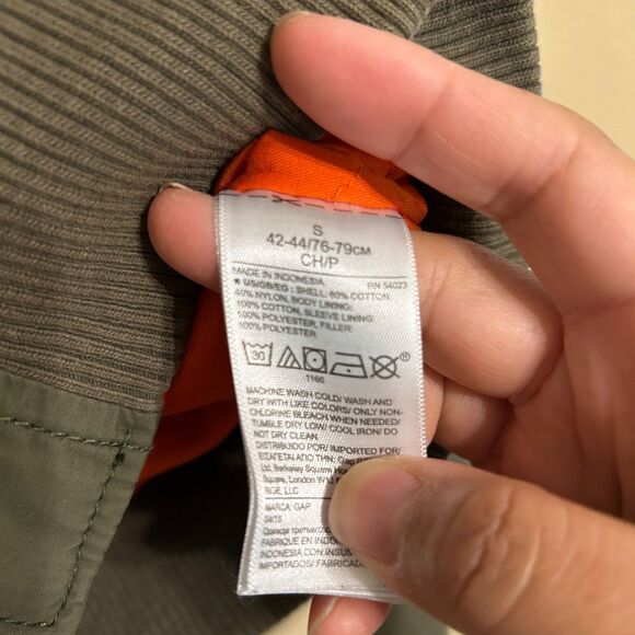 Gap Mens Small Olive Green Classic Vintage-Style Bomber Flight Jacket Coat - Picture 8 of 8